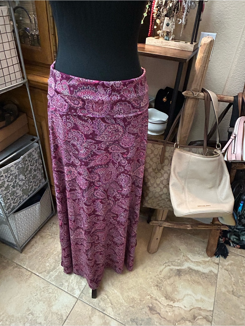 LuLaRoe Paisley Maxi Skirt in Berry and Pink